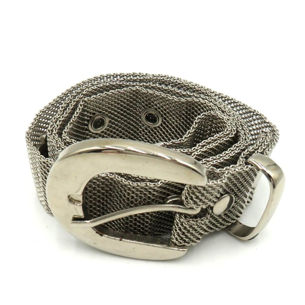 Silver Tone Mesh Belt Womens Size 33 Butterfly‎ Medallions Metallic Buckle
